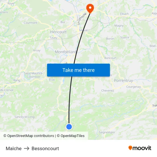 Maîche to Bessoncourt map