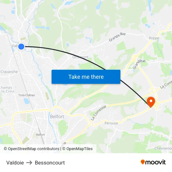 Valdoie to Bessoncourt map