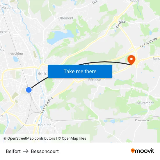 Belfort to Bessoncourt map