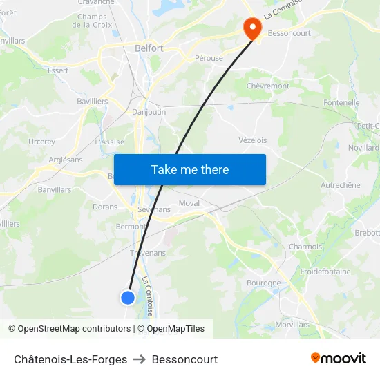 Châtenois-Les-Forges to Bessoncourt map