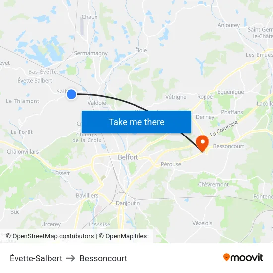 Évette-Salbert to Bessoncourt map