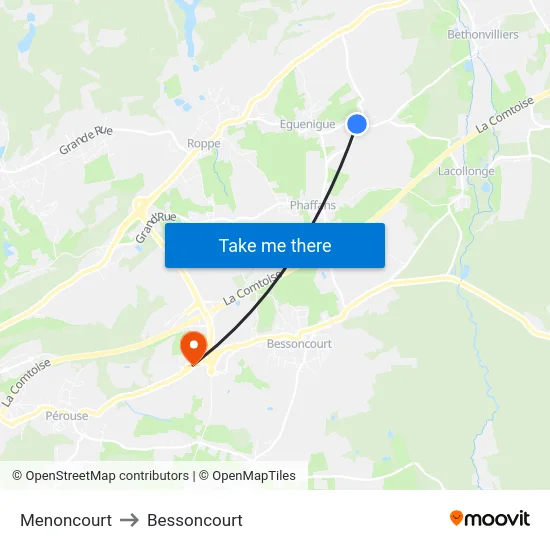 Menoncourt to Bessoncourt map