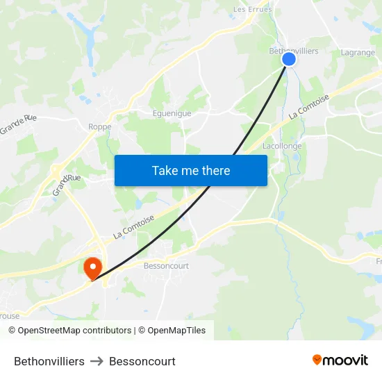 Bethonvilliers to Bessoncourt map