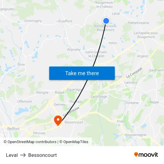Leval to Bessoncourt map