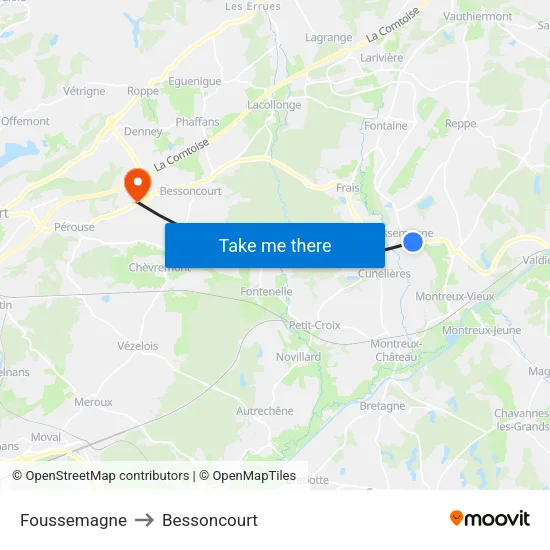 Foussemagne to Bessoncourt map