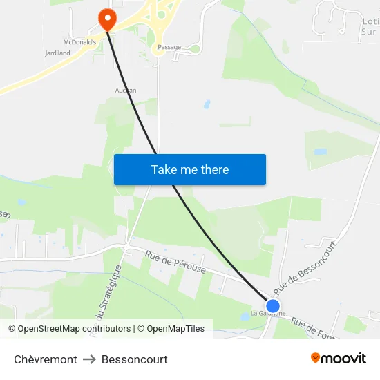 Chèvremont to Bessoncourt map