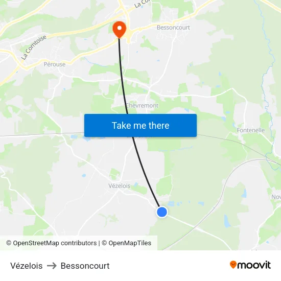 Vézelois to Bessoncourt map