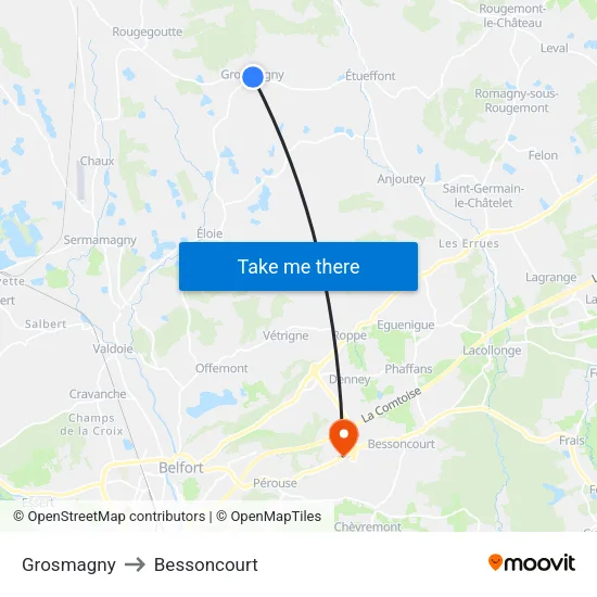 Grosmagny to Bessoncourt map