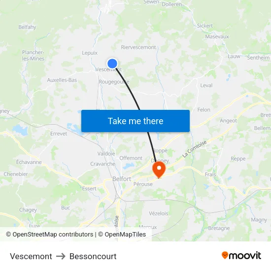 Vescemont to Bessoncourt map