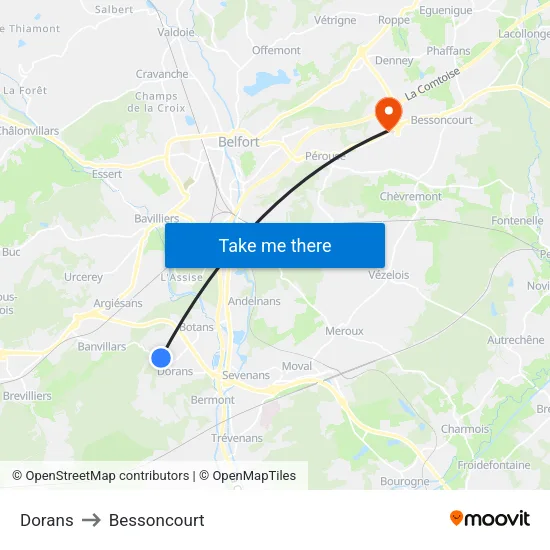 Dorans to Bessoncourt map