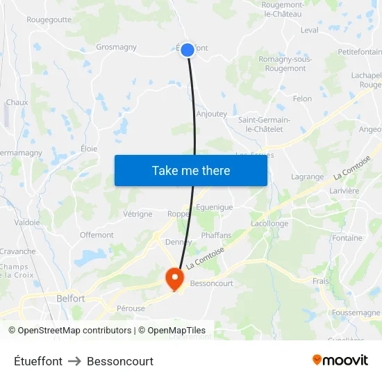 Étueffont to Bessoncourt map