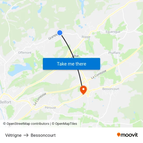 Vétrigne to Bessoncourt map