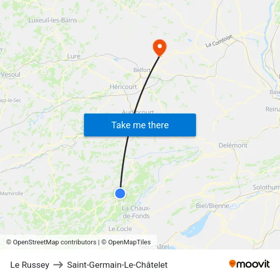 Le Russey to Saint-Germain-Le-Châtelet map
