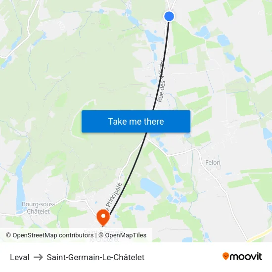 Leval to Saint-Germain-Le-Châtelet map