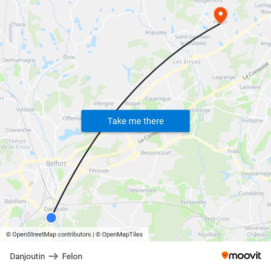 Danjoutin to Felon map