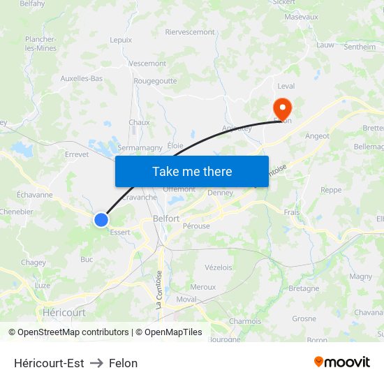Héricourt-Est to Felon map