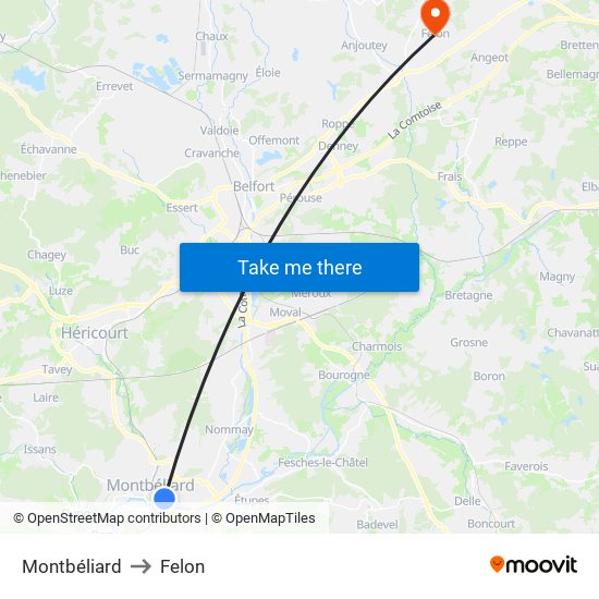 Montbéliard to Felon map