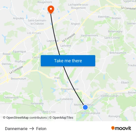 Dannemarie to Felon map