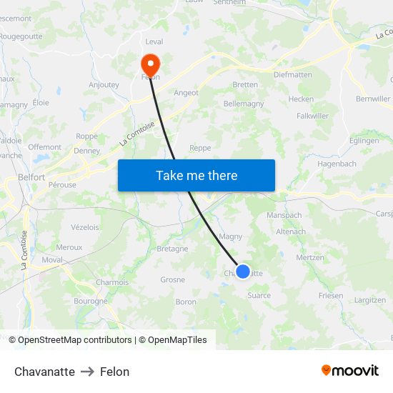 Chavanatte to Felon map