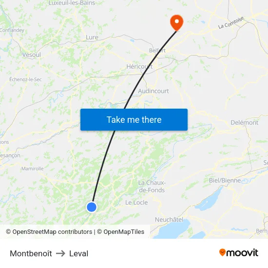 Montbenoît to Leval map