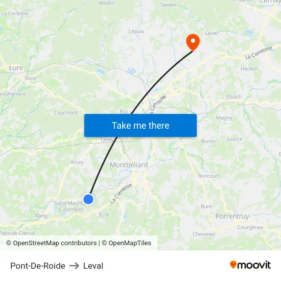 Pont-De-Roide to Leval map