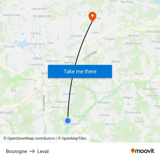Bourogne to Leval map