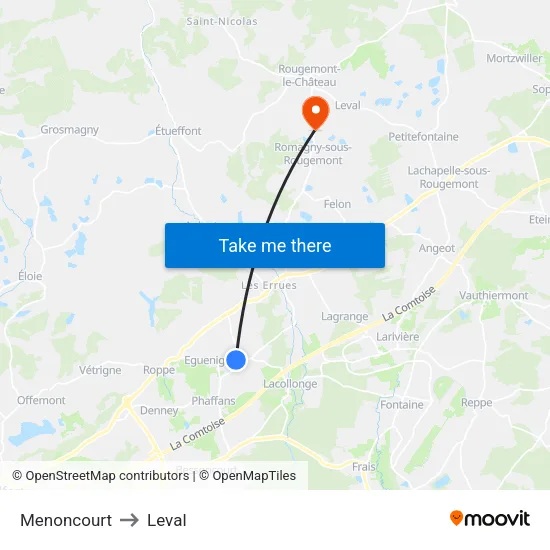 Menoncourt to Leval map