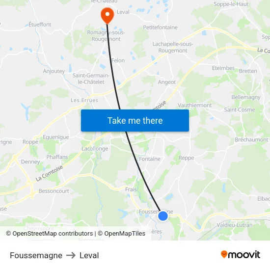 Foussemagne to Leval map