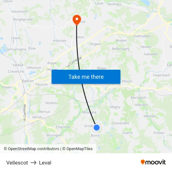 Vellescot to Leval map
