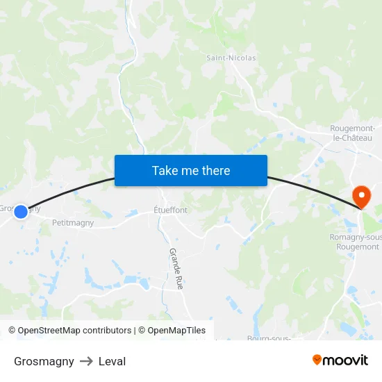 Grosmagny to Leval map