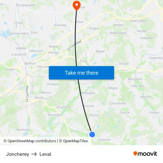 Joncherey to Leval map