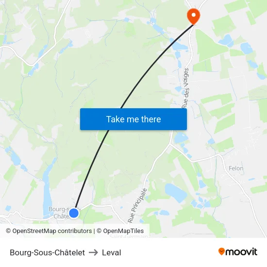 Bourg-Sous-Châtelet to Leval map