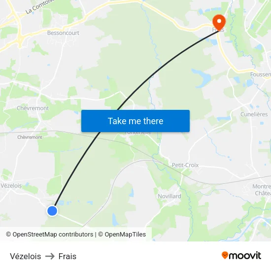 Vézelois to Frais map