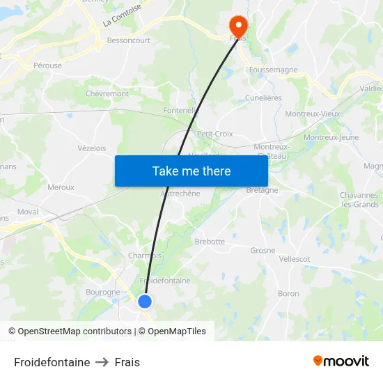 Froidefontaine to Frais map