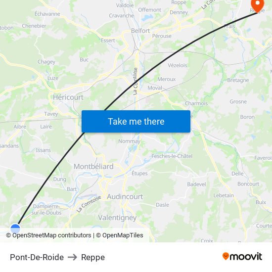 Pont-De-Roide to Reppe map