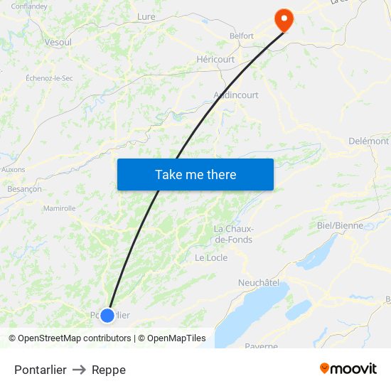 Pontarlier to Reppe map