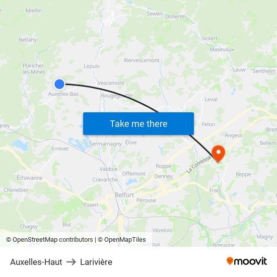 Auxelles-Haut to Larivière map