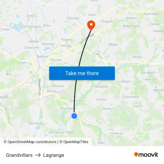 Grandvillars to Lagrange map