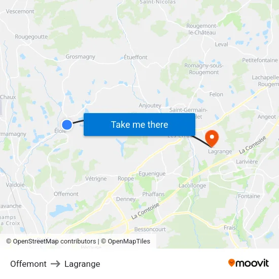 Offemont to Lagrange map