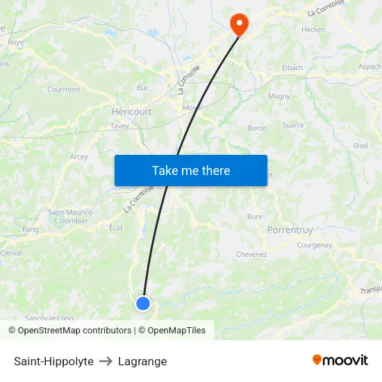 Saint-Hippolyte to Lagrange map