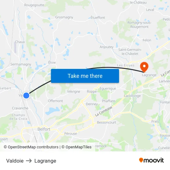 Valdoie to Lagrange map