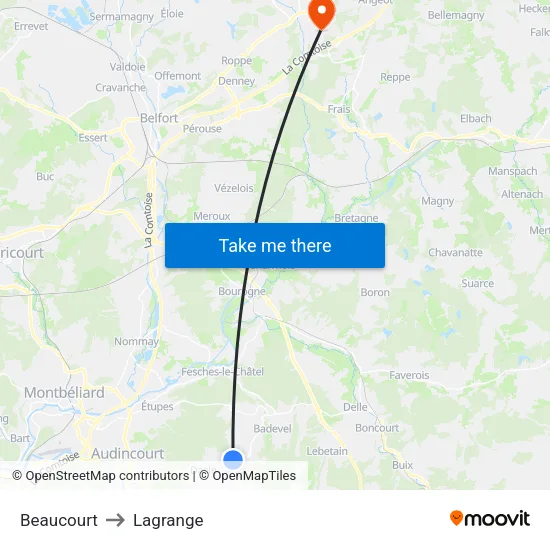Beaucourt to Lagrange map