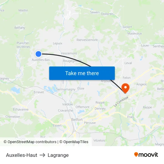 Auxelles-Haut to Lagrange map