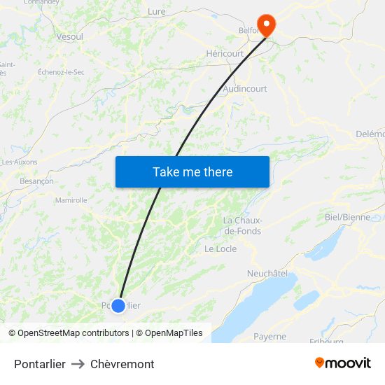 Pontarlier to Chèvremont map