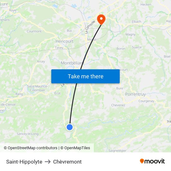 Saint-Hippolyte to Chèvremont map