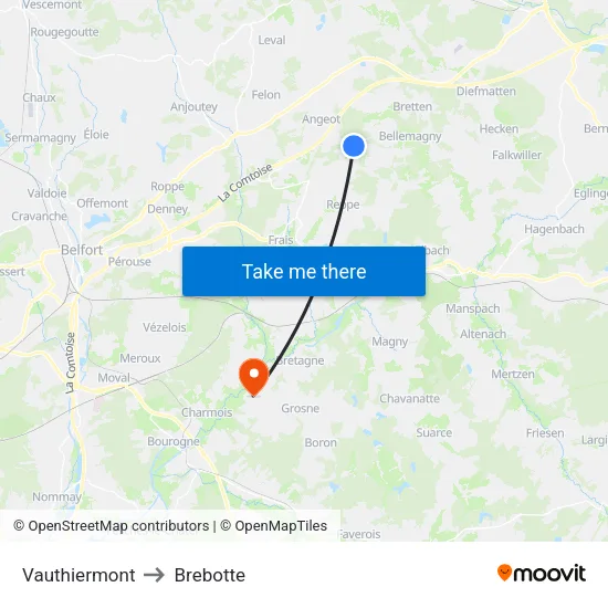 Vauthiermont to Brebotte map