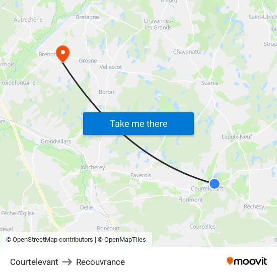 Courtelevant to Recouvrance map