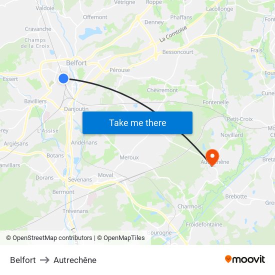 Belfort to Autrechêne map