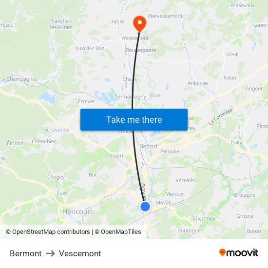 Bermont to Vescemont map