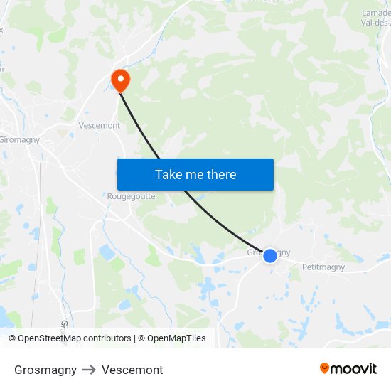 Grosmagny to Vescemont map